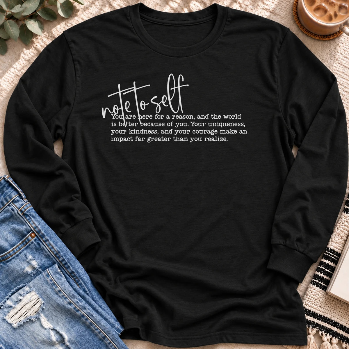 Note to Self Long Sleeve in Black - Quiet Chaos Co unisex mental health long sleeve