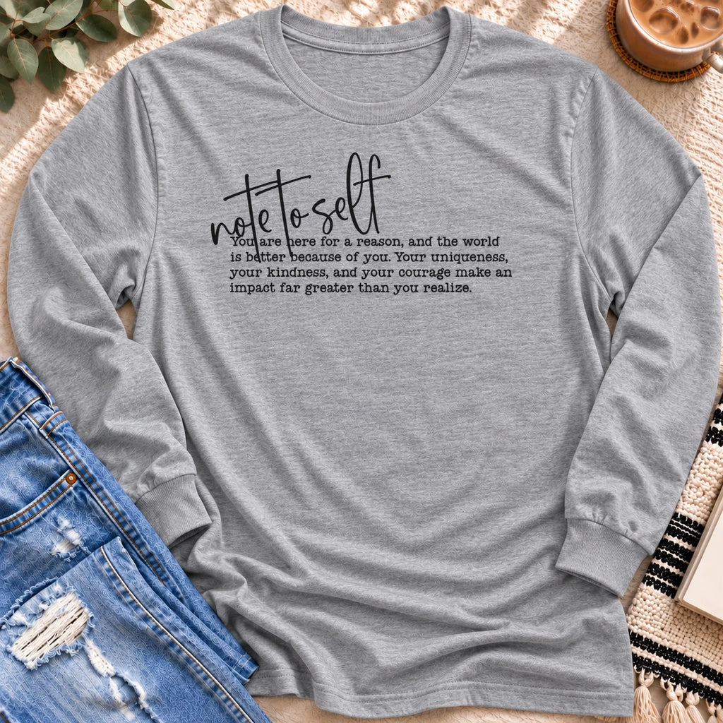 Note to Self Long Sleeve in Sport Grey - Quiet Chaos Co unisex mental health long sleeve