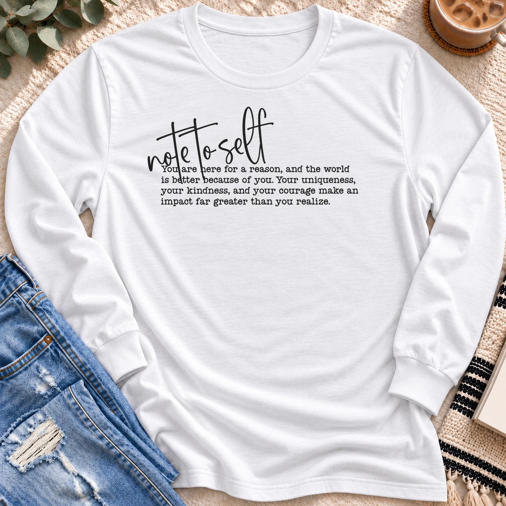 Note to Self Long Sleeve in White - Quiet Chaos Co unisex mental health long sleeve