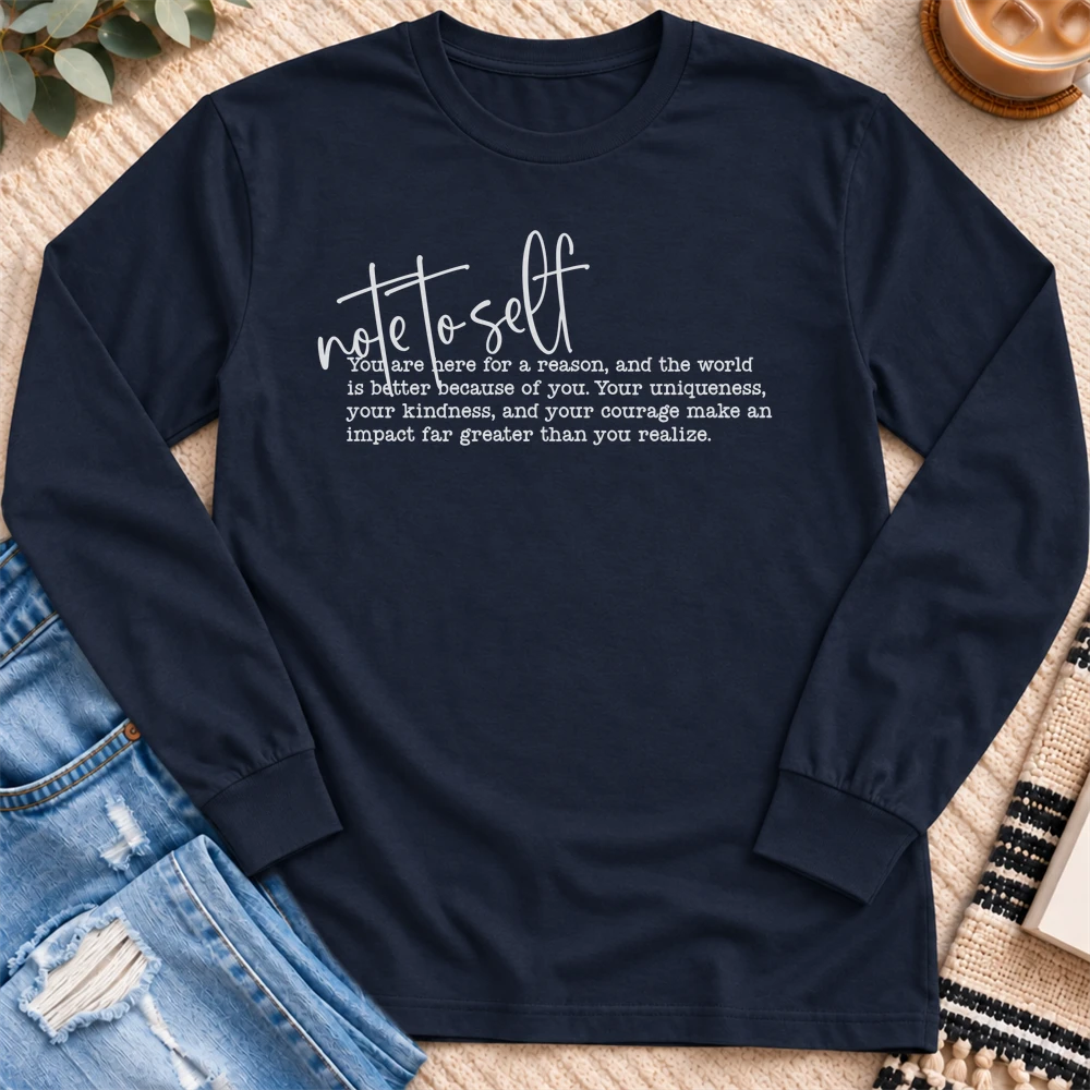 Note to Self Long Sleeve in Navy - Quiet Chaos Co unisex mental health long sleeve