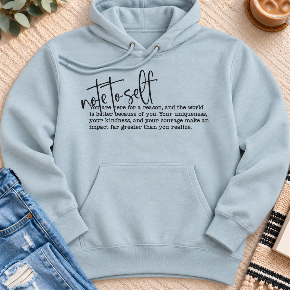 Note to Self Premium Hoodie in Blue Mist - Quiet Chaos Co unisex mental health hoodie