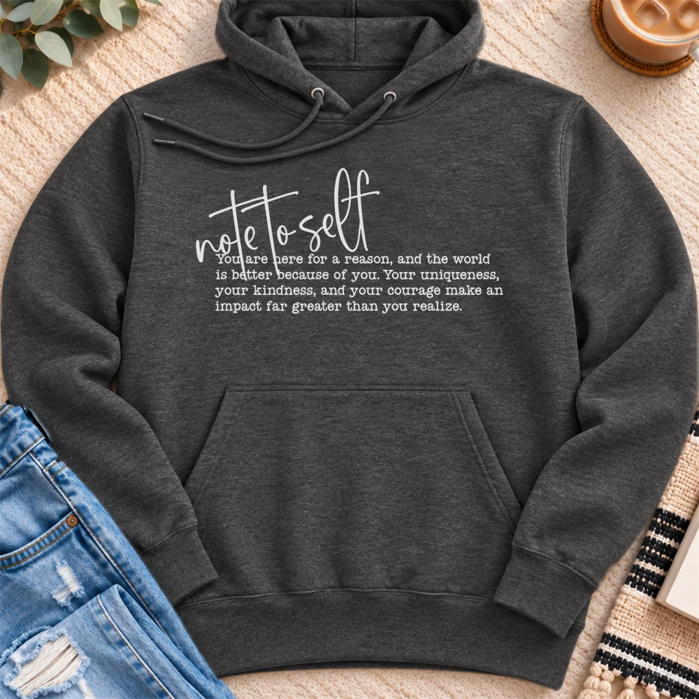 Note to Self Premium Hoodie in Charcoal Heather - Quiet Chaos Co unisex mental health hoodie