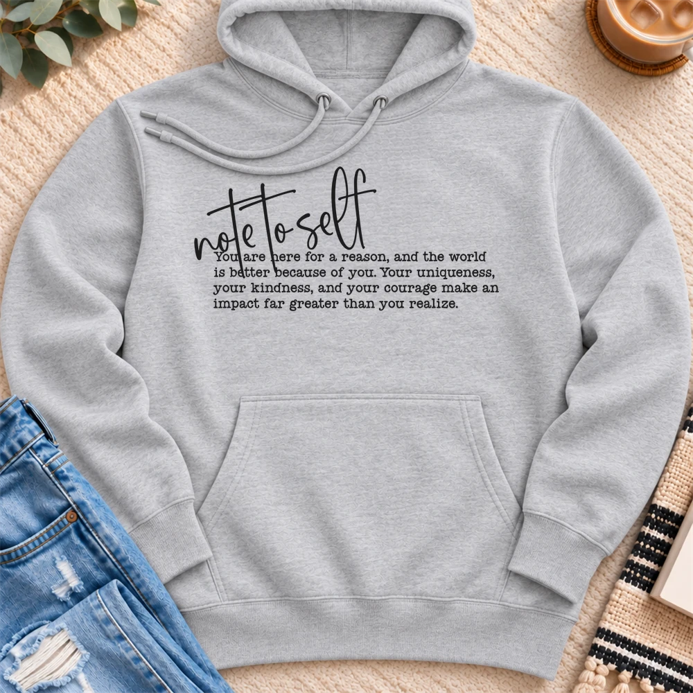 Note to Self Premium Hoodie in Heather Grey - Quiet Chaos Co unisex mental health hoodie