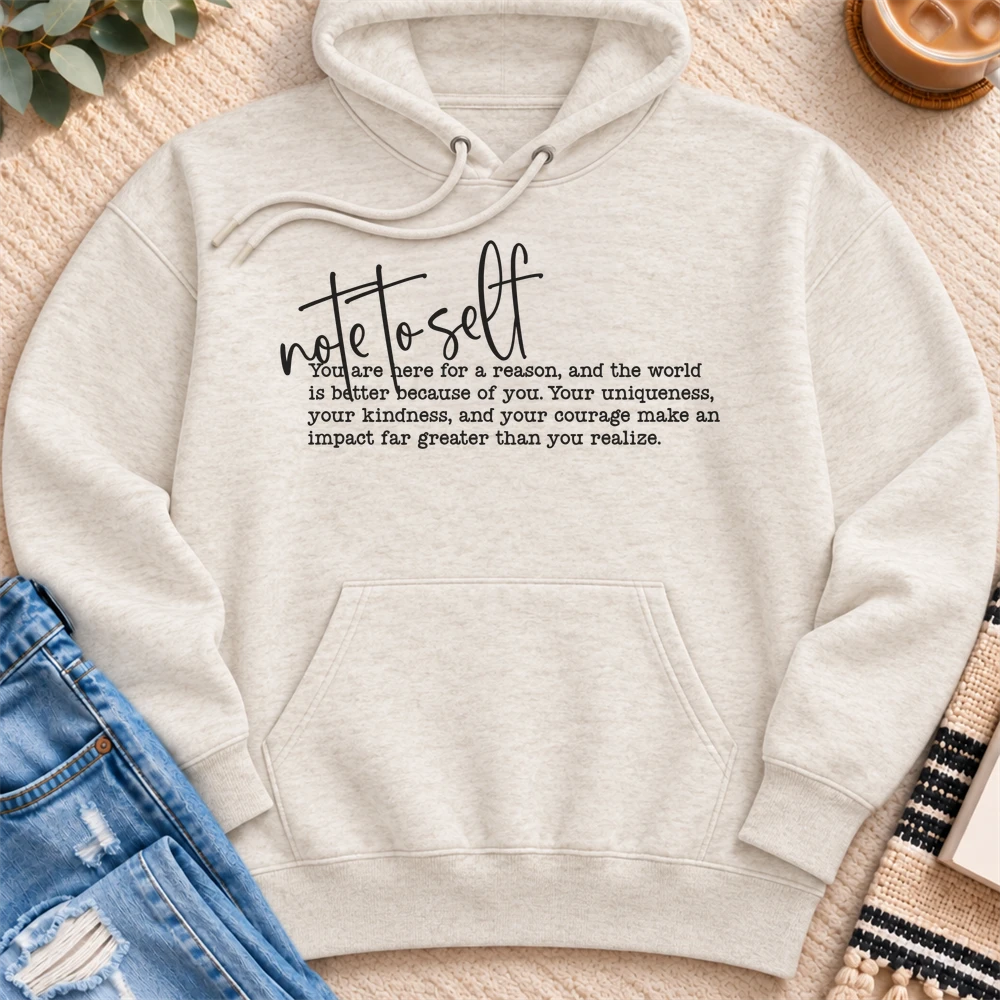 Note to Self Premium Hoodie in Oatmeal Heather - Quiet Chaos Co unisex mental health hoodie