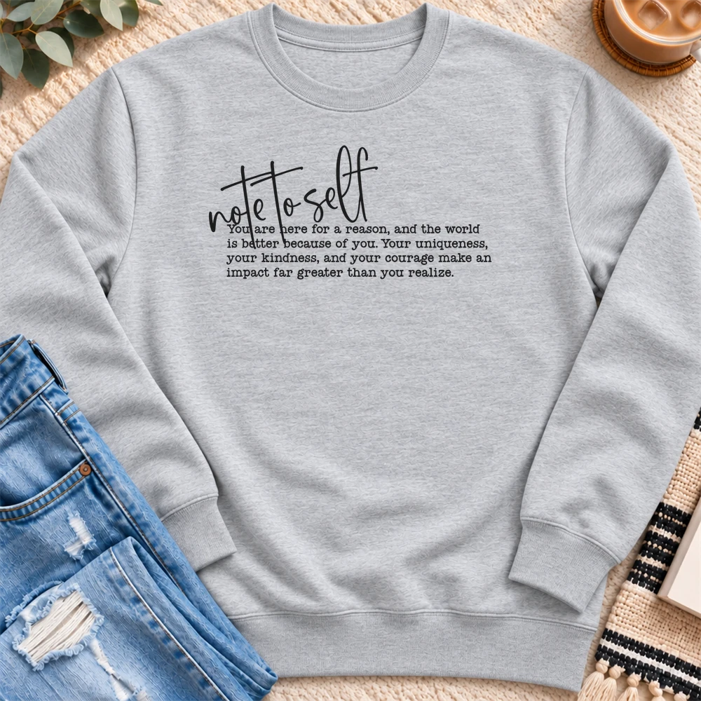 Note to Self Sweatshirt in Heather Grey - Quiet Chaos Co unisex mental health sweatshirt