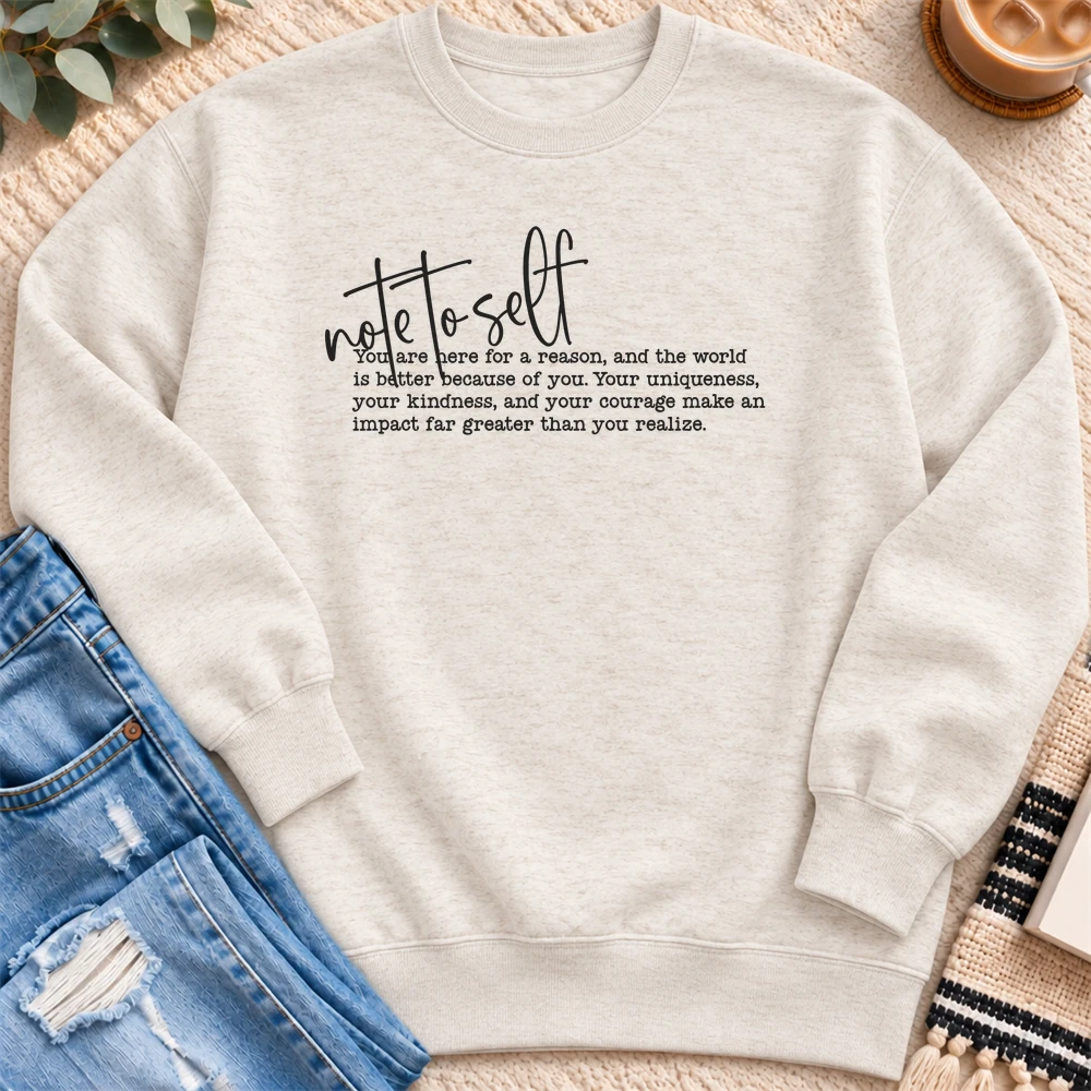 Note to Self Sweatshirt in Oatmeal Heather - Quiet Chaos Co unisex mental health sweatshirt