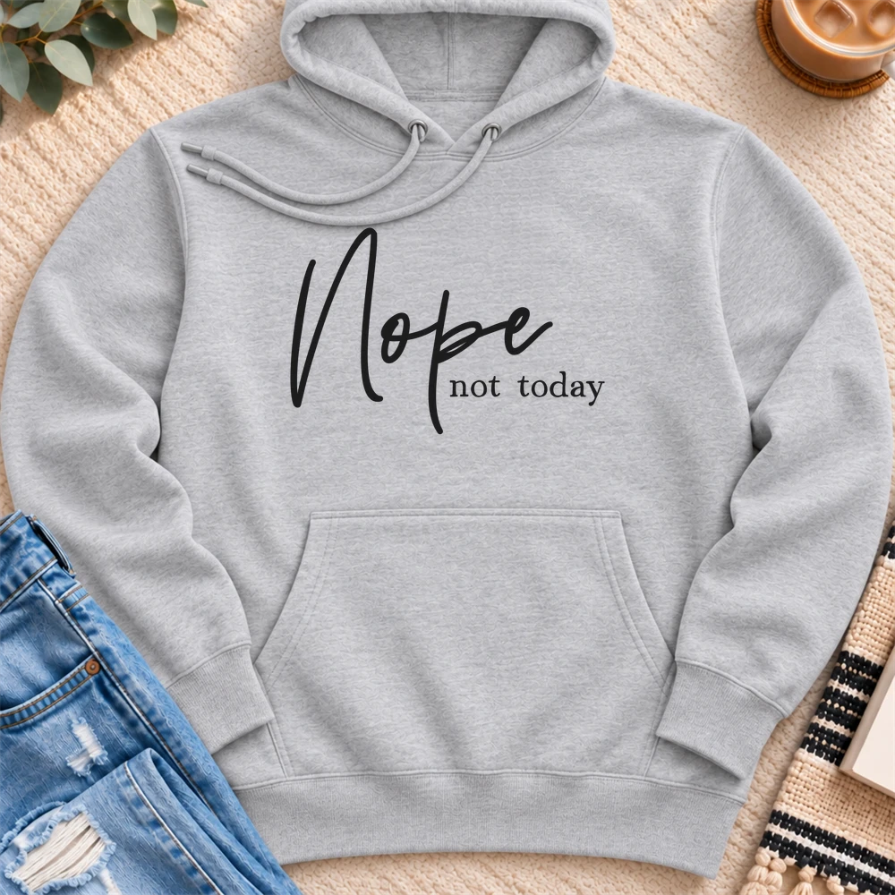 Nope Not Today Premium Hoodie in Heather Grey - Quiet Chaos Co unisex mental health hoodie