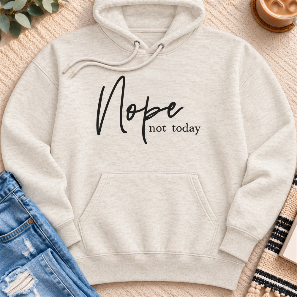 Nope Not Today Premium Hoodie in Oatmeal Heather - Quiet Chaos Co unisex mental health hoodie