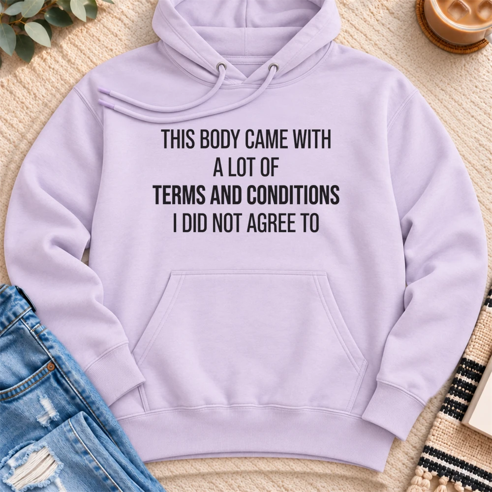 This Body Came with a lot of Terms and Conditions Premium Hoodie in Lilac - Quiet Chaos Co unisex mental health hoodie