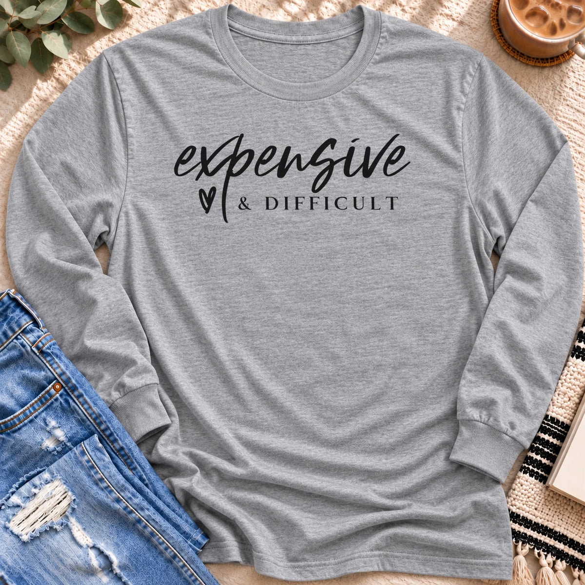 Expensive and Difficult Long Sleeve in Sport Grey - Quiet Chaos Co unisex mental health long sleeve