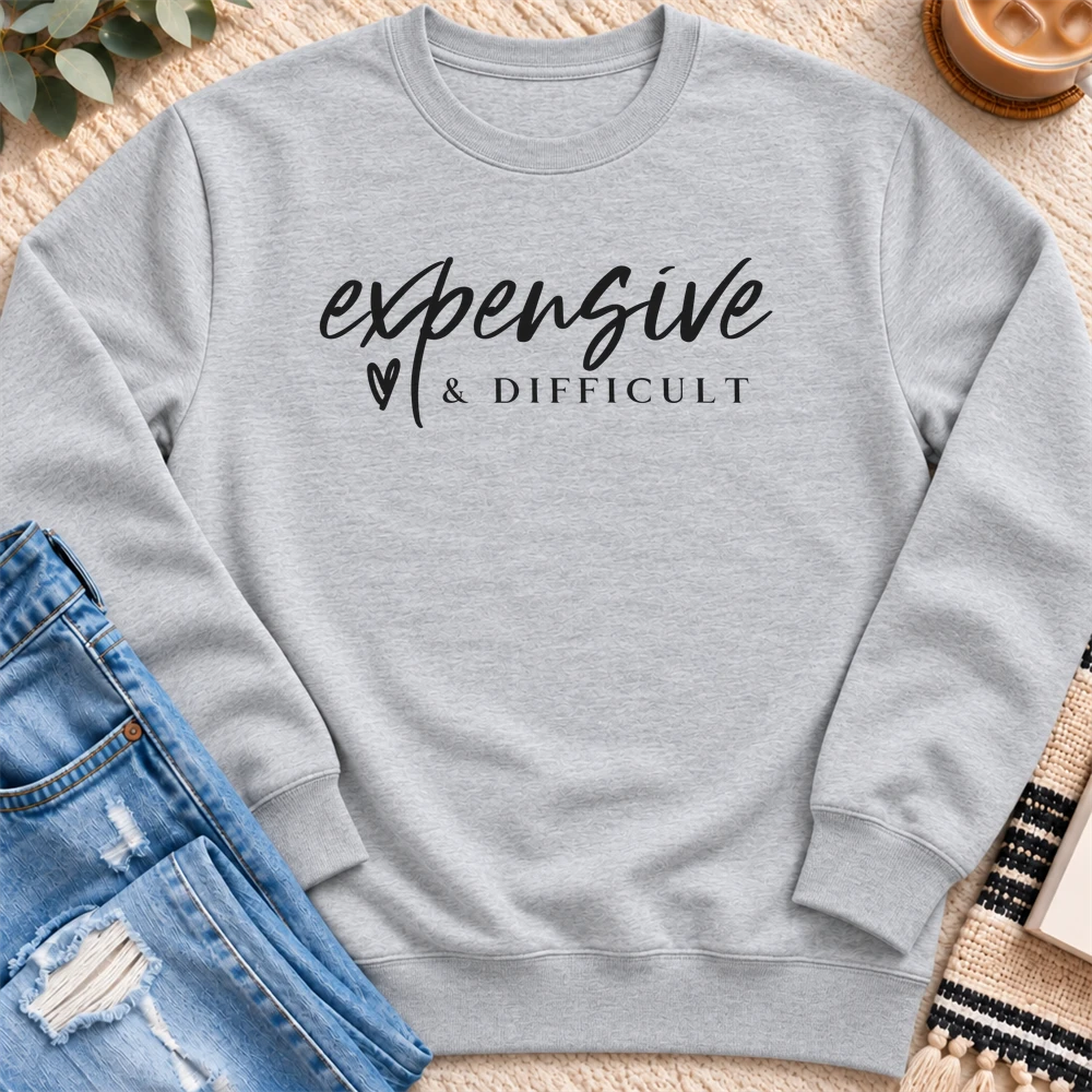 Expensive and Difficult Sweatshirt in Heather Grey - Quiet Chaos Co unisex mental health sweatshirt