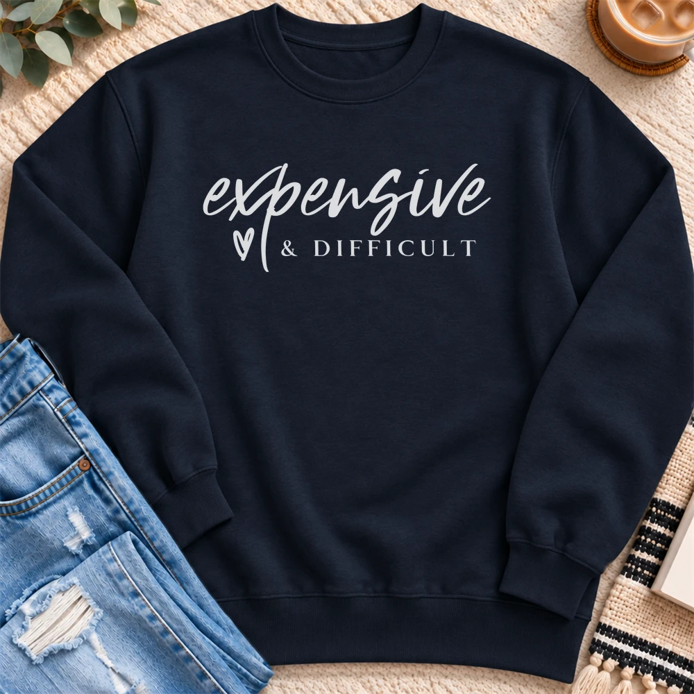 Expensive and Difficult Sweatshirt in Navy - Quiet Chaos Co unisex mental health sweatshirt