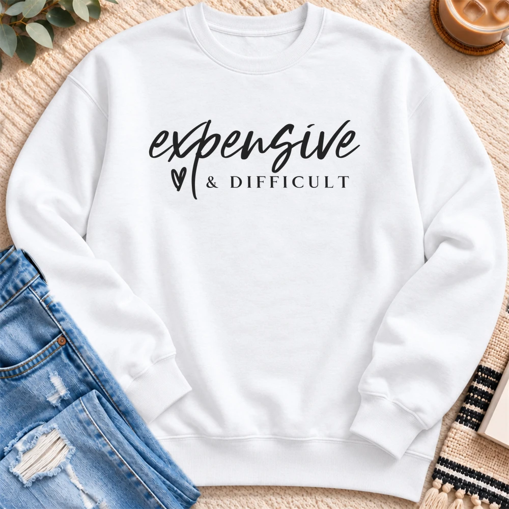 Expensive and Difficult Sweatshirt in White - Quiet Chaos Co unisex mental health sweatshirt