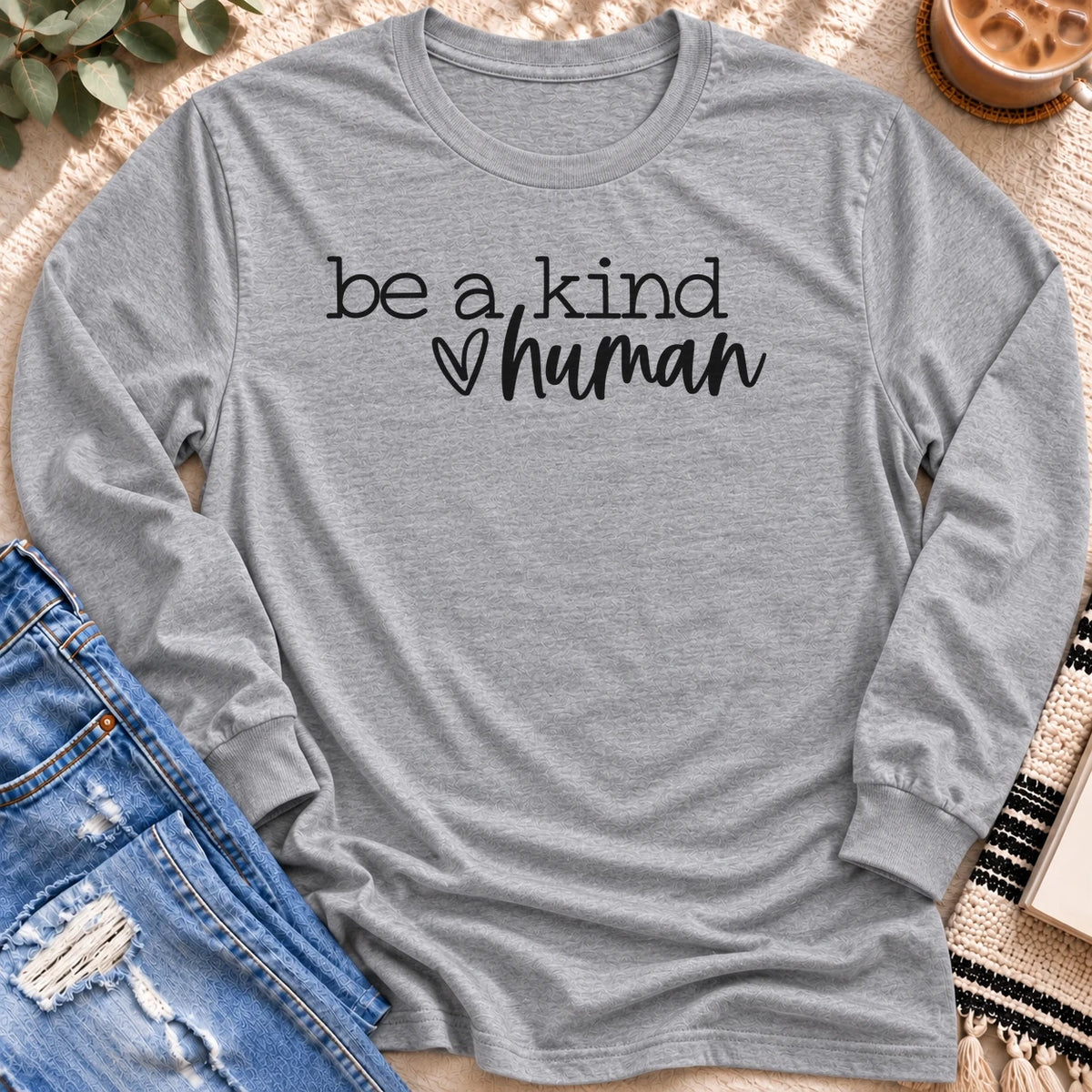 Be a Kind Human Long Sleeve in Sport Grey - Quiet Chaos Co unisex mental health long sleeve