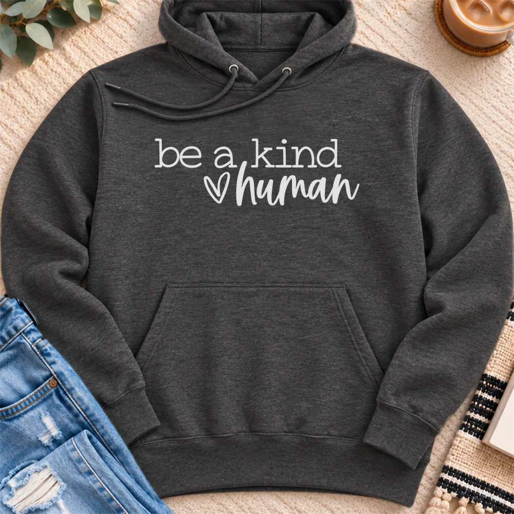 Be a Kind Human Premium Hoodie in Charcoal Heather - Quiet Chaos Co unisex mental health hoodie