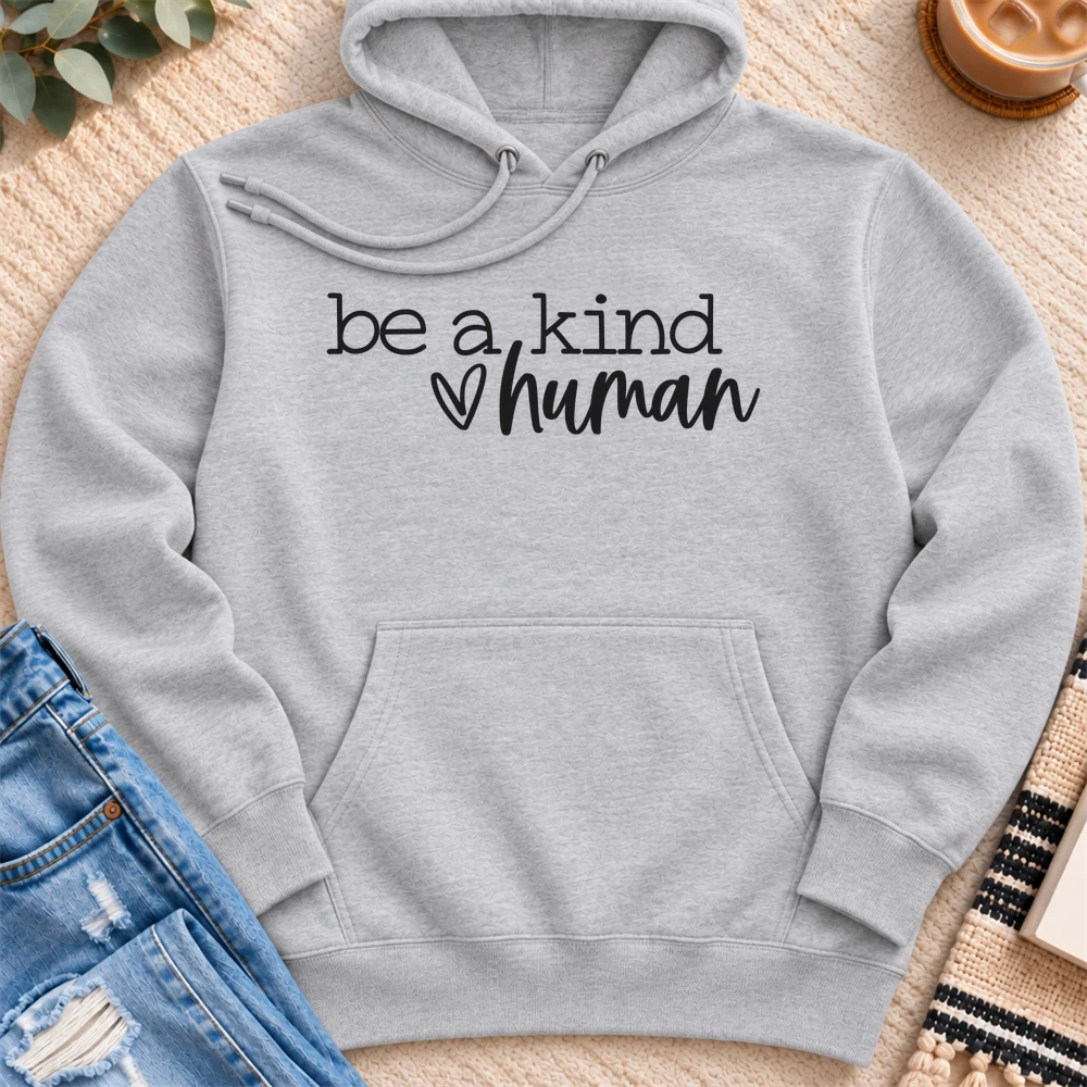 Be a Kind Human Premium Hoodie in Heather Grey - Quiet Chaos Co unisex mental health hoodie