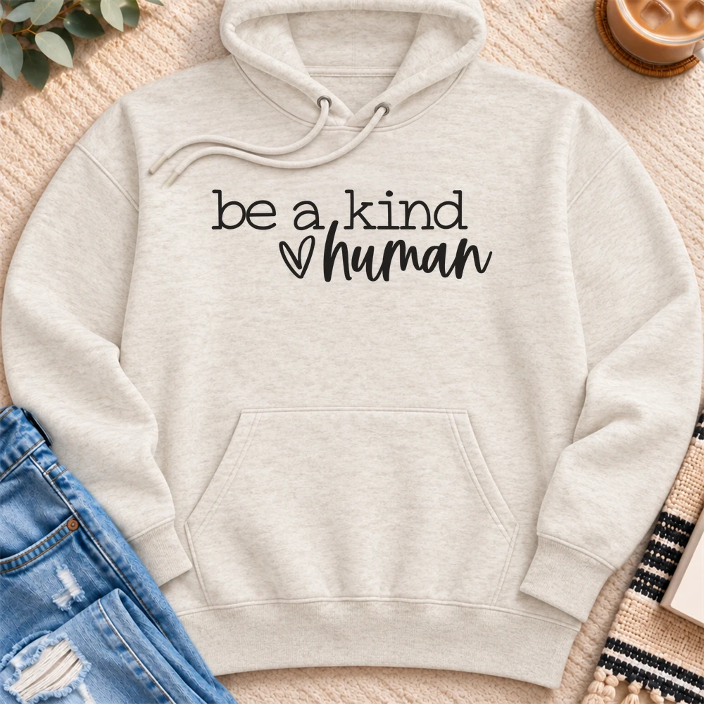 Be a Kind Human Premium Hoodie in Oatmeal Heather - Quiet Chaos Co unisex mental health hoodie