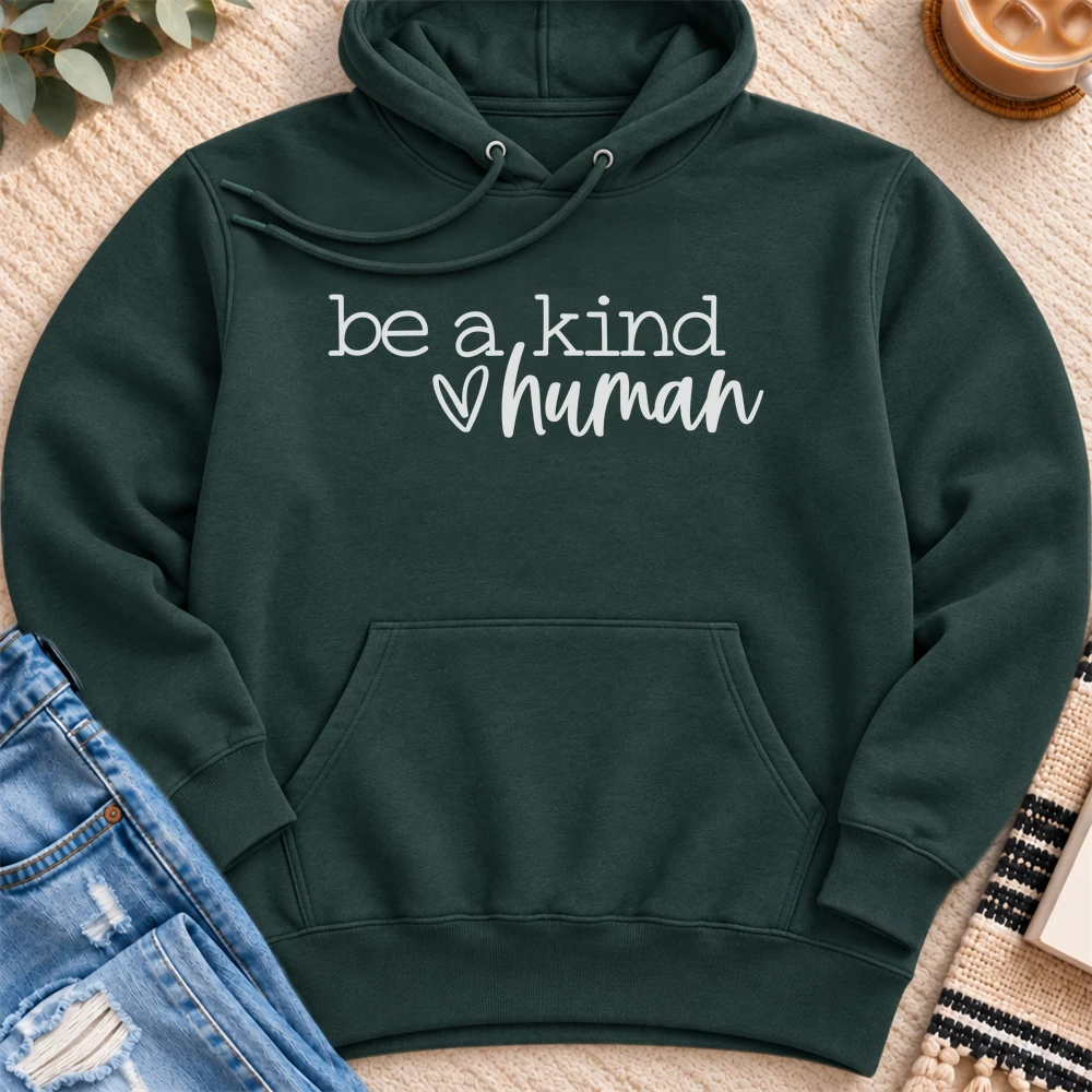 Be a Kind Human Premium Hoodie in Sports Green - Quiet Chaos Co unisex mental health hoodie