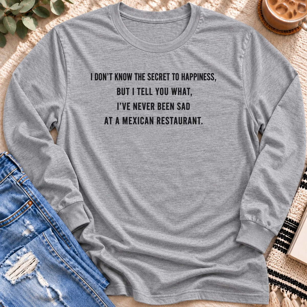 I Don't Know the Secret to Happiness Long Sleeve in Sport Grey - Quiet Chaos Co unisex mental health long sleeve tee