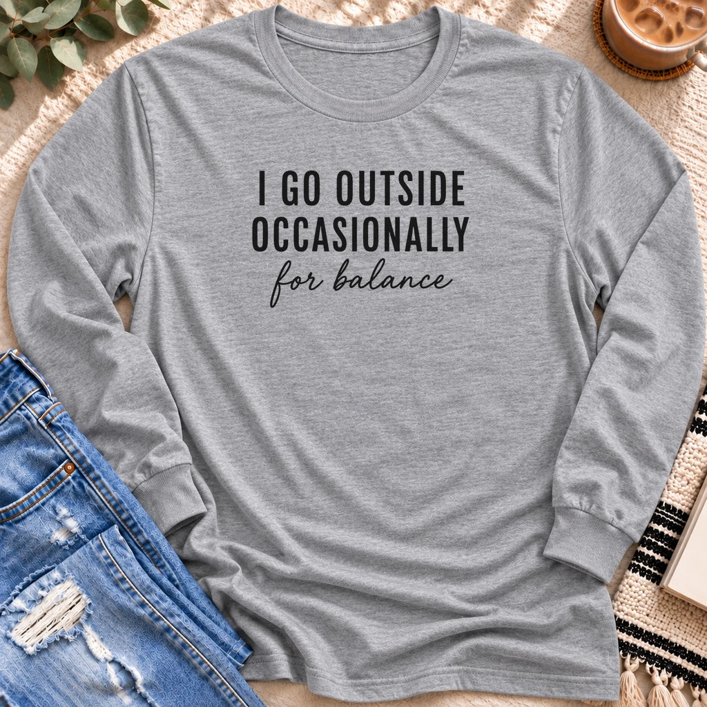 I go Outside Occasionally Long Sleeve in Sport Grey - Quiet Chaos Co unisex mental health long sleeve tee
