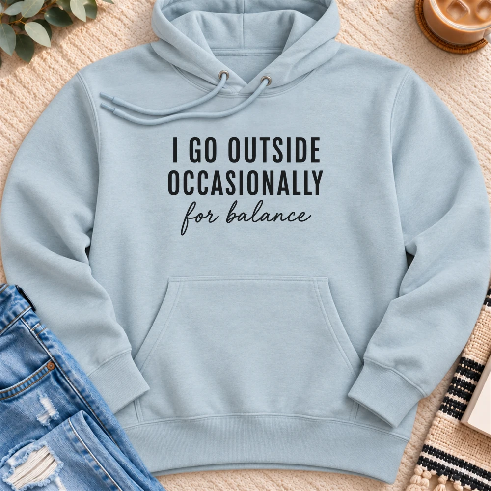 I go Outside Occasionally Premium Hoodie in Blue Mist - Quiet Chaos Co unisex mental health hoodie