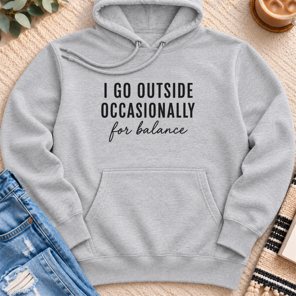 I go Outside Occasionally Premium Hoodie in Heather Grey - Quiet Chaos Co unisex mental health hoodie