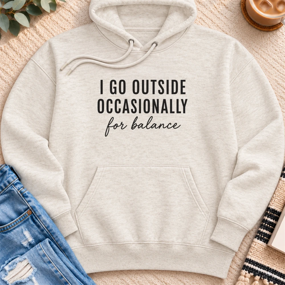I go Outside Occasionally Premium Hoodie in Oatmeal Heather - Quiet Chaos Co unisex mental health hoodie