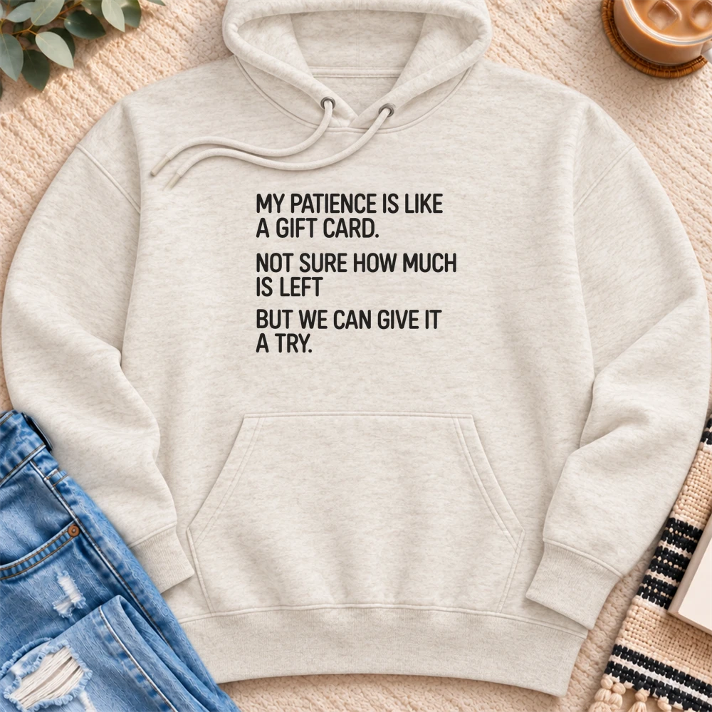 Patience Like a Gift Card Premium Hoodie in Oatmeal Heather - Quiet Chaos Co unisex mental health hoodie
