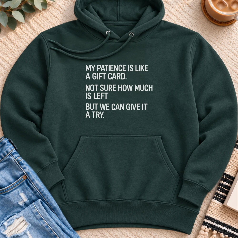 Patience Like a Gift Card Premium Hoodie in Sports Green - Quiet Chaos Co unisex mental health hoodie
