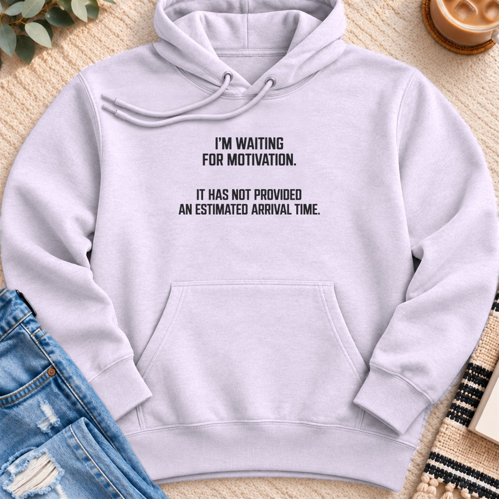 Waiting for Motivation, No Arrival Time Premium Hoodie in Lilac - Quiet Chaos Co unisex mental health hoodie