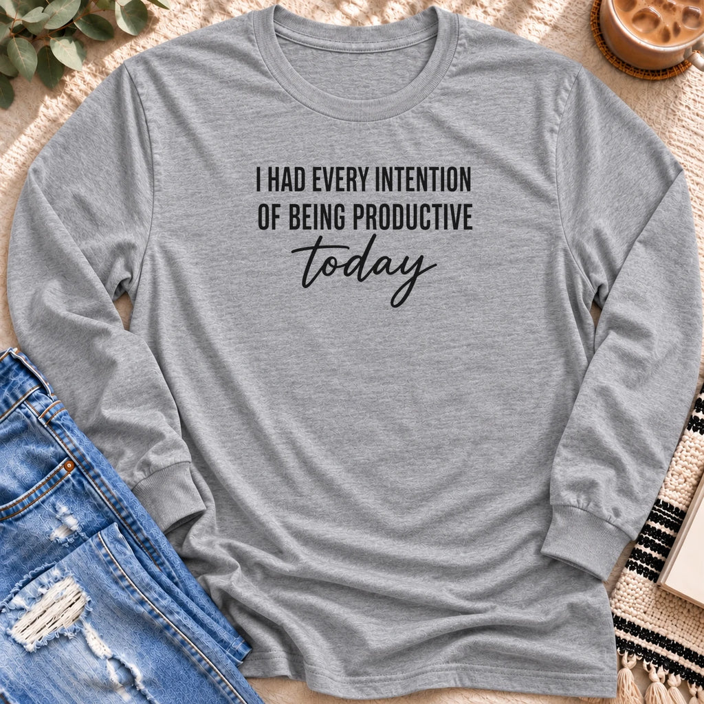 Had Every Intention of Being Productive Long Sleeve in Sport Grey - Quiet Chaos Co unisex mental health long sleeve tee
