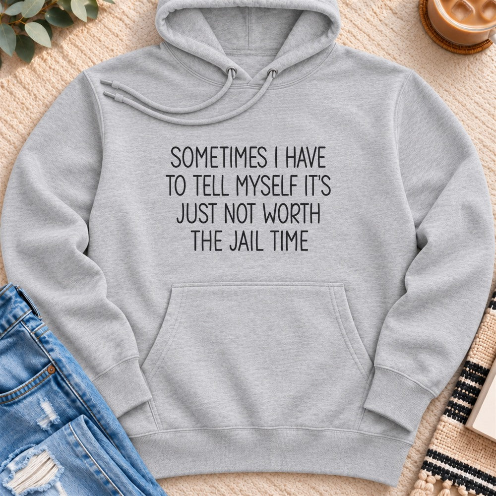 It's Just Not Worth the Jail Time Premium Hoodie in Heather Grey - Quiet Chaos Co unisex mental health hoodie