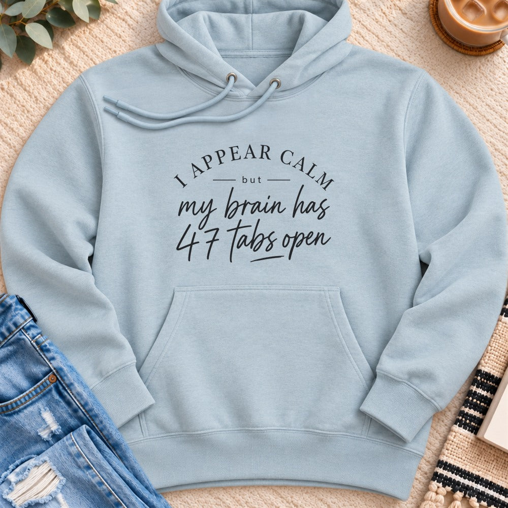 I Appear Calm Premium Hoodie in Blue Mist - Quiet Chaos Co unisex mental health hoodie