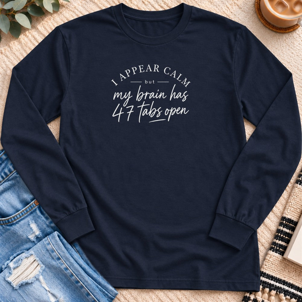 I Appear Calm Long Sleeve in Navy - Quiet Chaos Co unisex mental health long sleeve tee