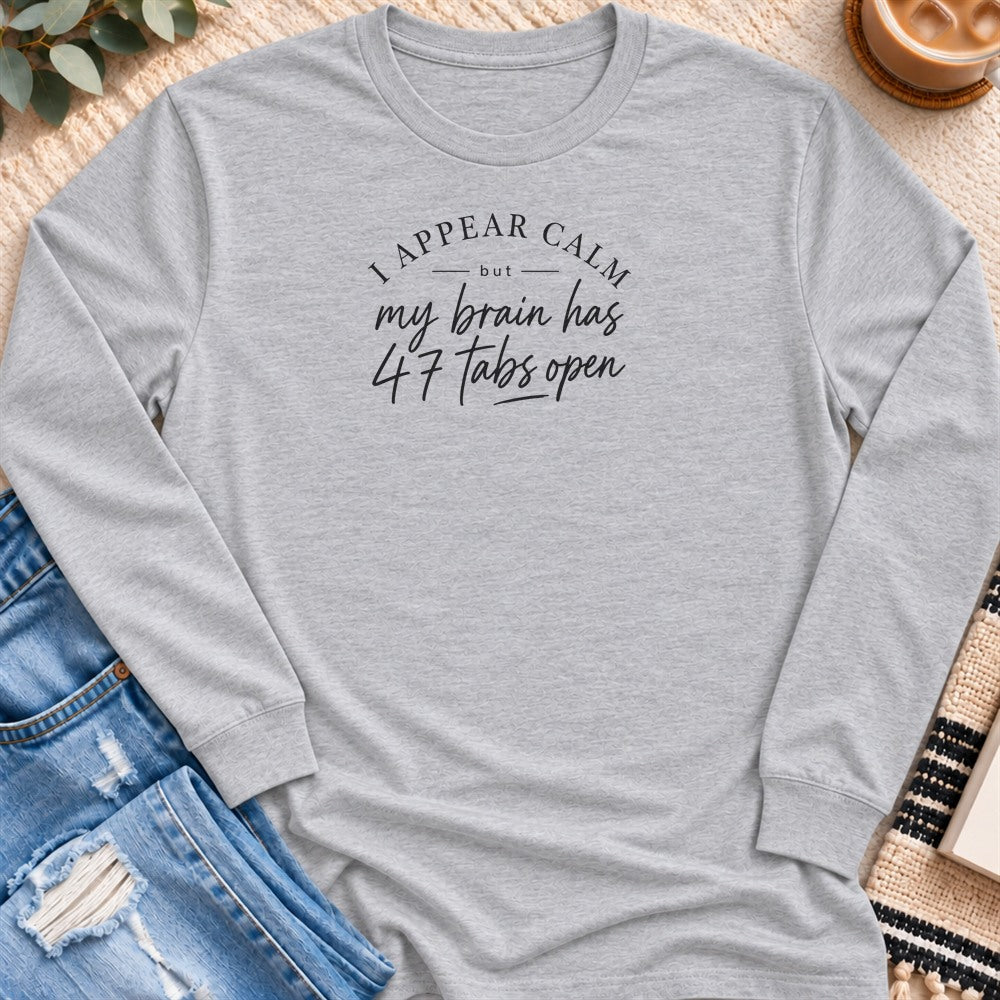 I Appear Calm Long Sleeve in Sport Grey - Quiet Chaos Co unisex mental health long sleeve tee