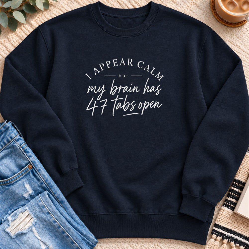 I Appear Calm Sweatshirt in Navy - Quiet Chaos Co unisex mental health sweatshirt