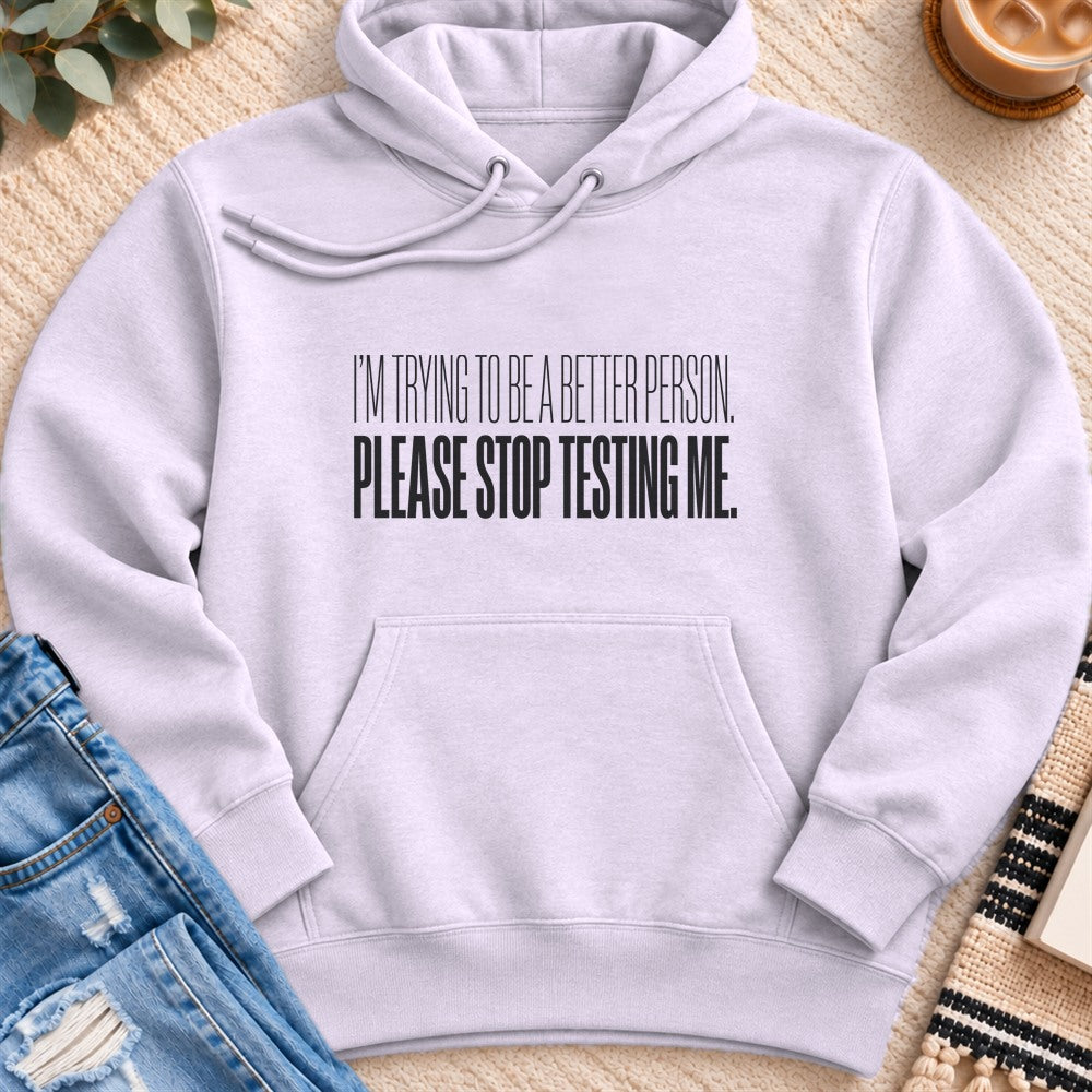 Please Stop Testing Me Premium Hoodie in Lilac - Quiet Chaos Co unisex mental health hoodie
