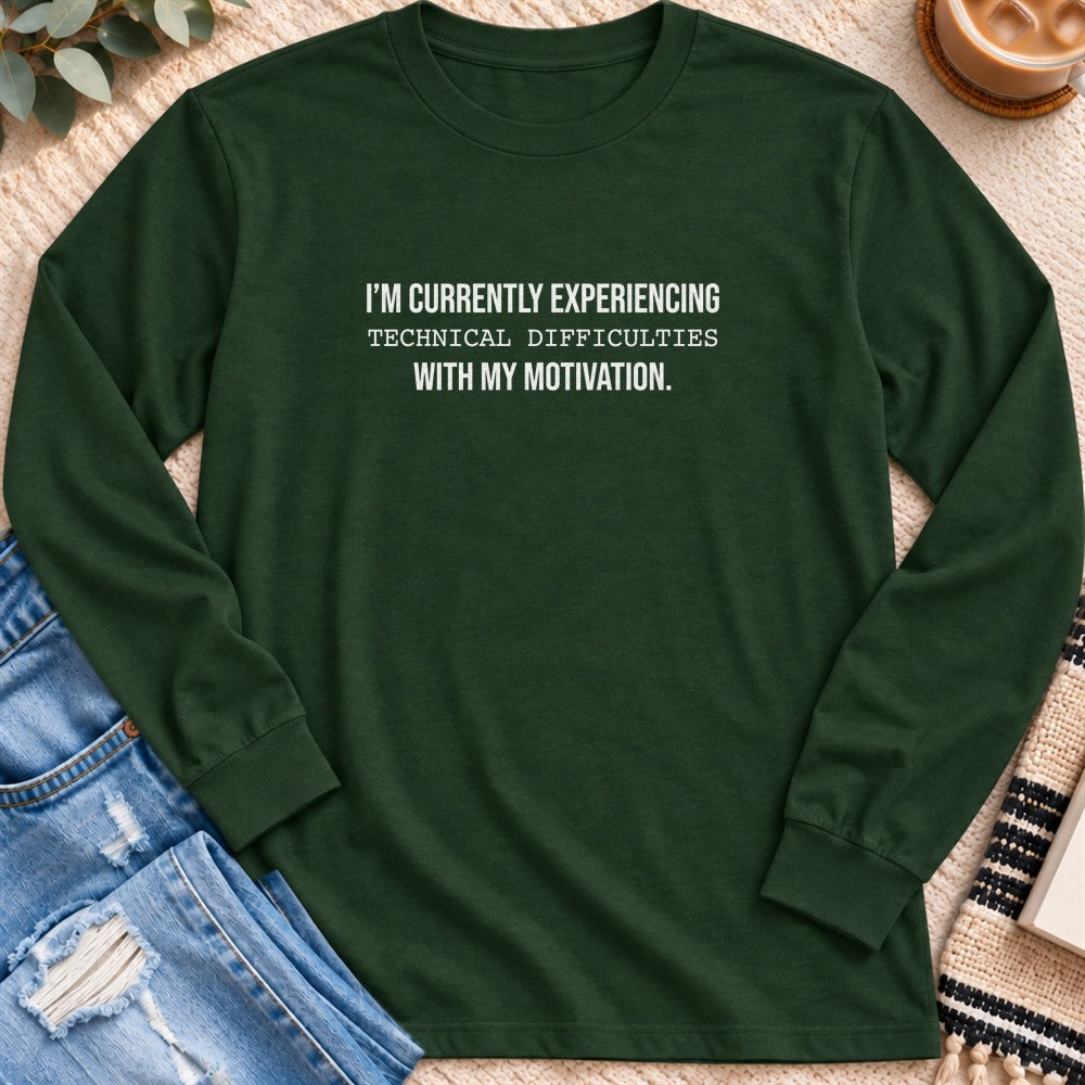 Experiencing Technical Difficulties Long Sleeve in Forest Green - Quiet Chaos Co unisex mental health long sleeve tee