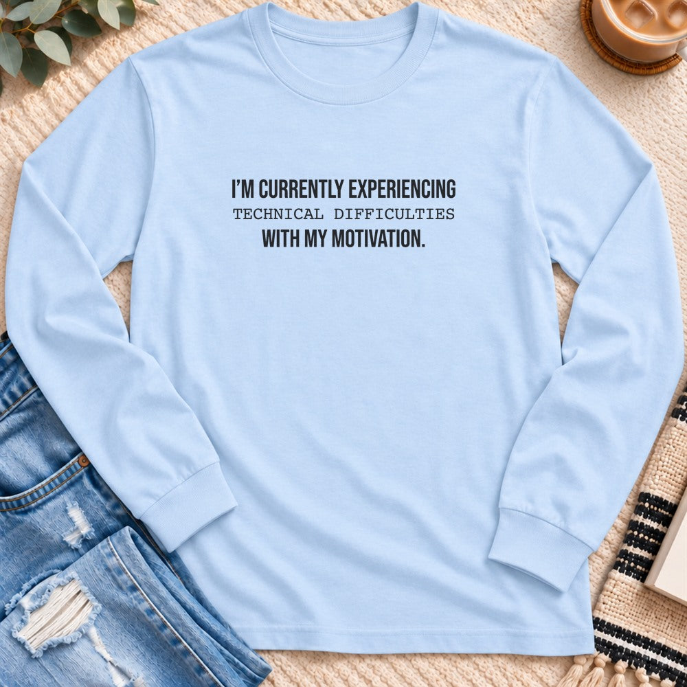 Experiencing Technical Difficulties Long Sleeve in Light Blue - Quiet Chaos Co unisex mental health long sleeve tee