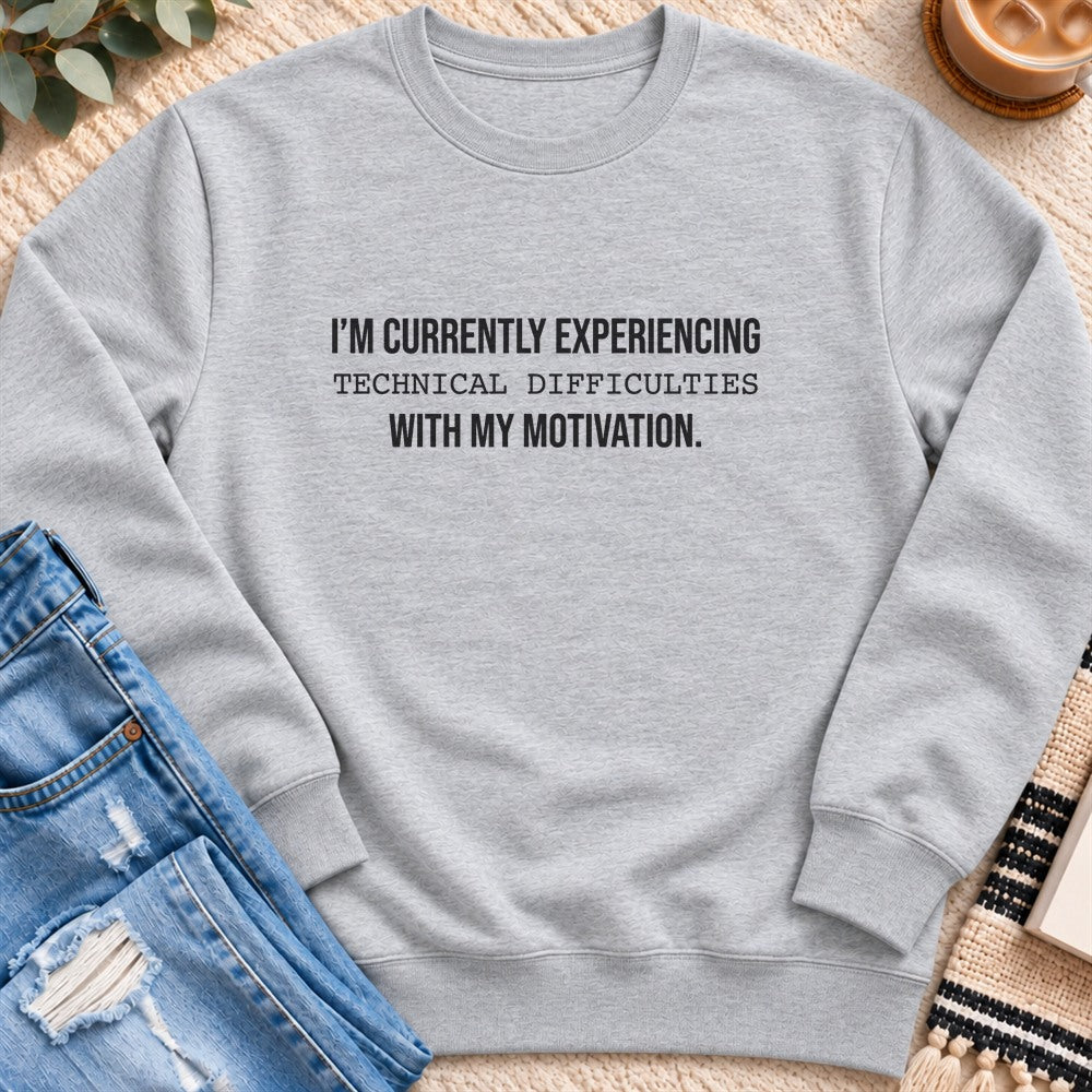 Experiencing Technical Difficulties Sweatshirt in Heather Grey - Quiet Chaos Co unisex mental health sweatshirt