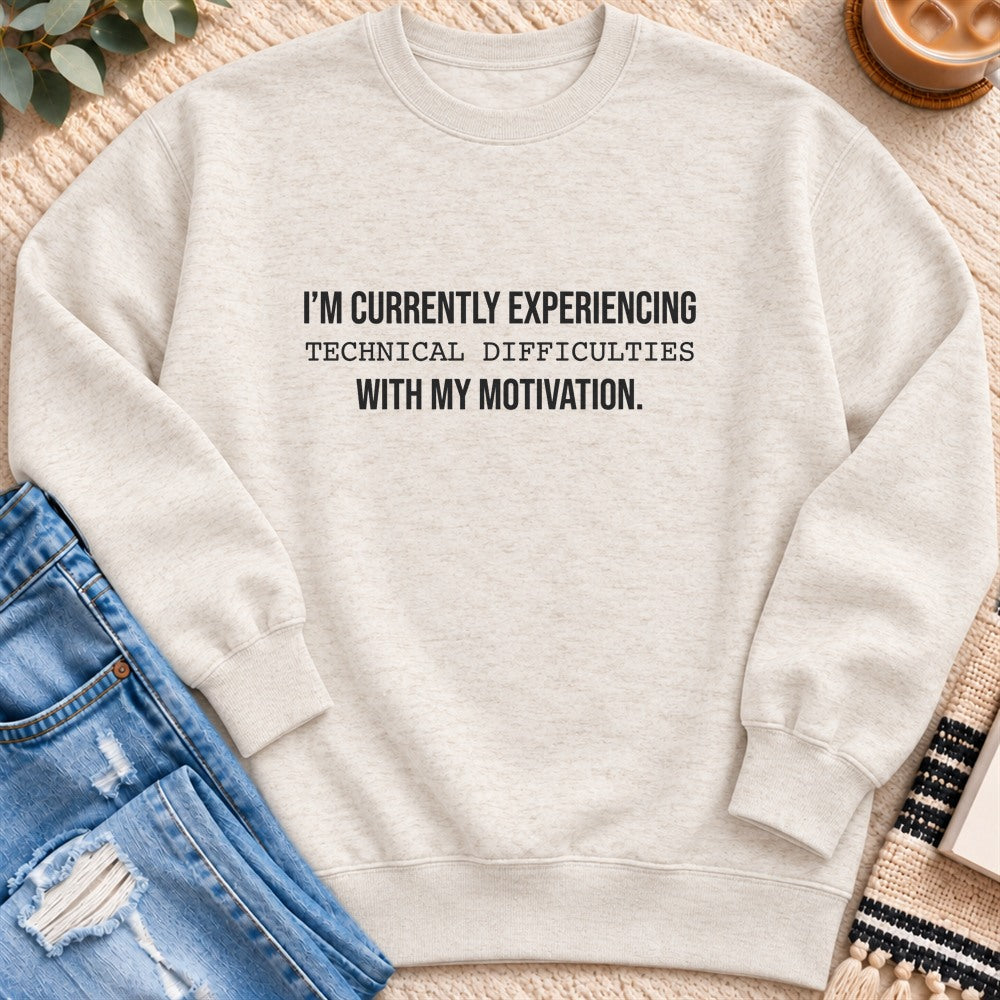Experiencing Technical Difficulties Sweatshirt in Oatmeal Heather - Quiet Chaos Co unisex mental health sweatshirt