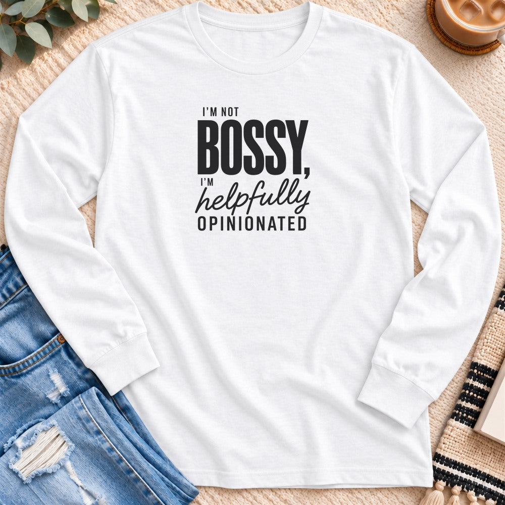 I'm not Bossy Long Sleeve in White - Quiet Chaos Co unisex mental health long sleeve tee