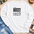 I'm not Bossy Long Sleeve in White - Quiet Chaos Co unisex mental health long sleeve tee
