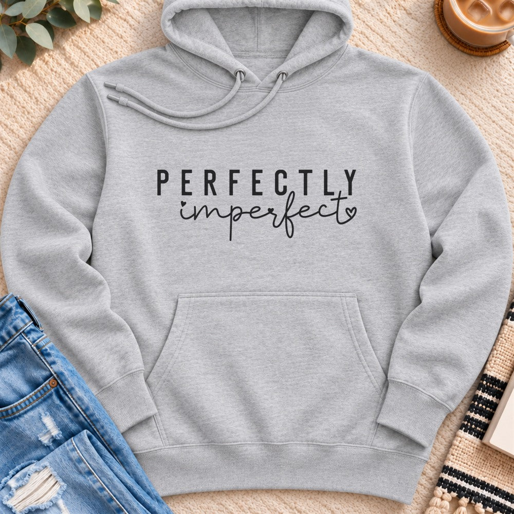 Perfectly Imperfect Premium Hoodie in Heather Grey - Quiet Chaos Co unisex mental health hoodie