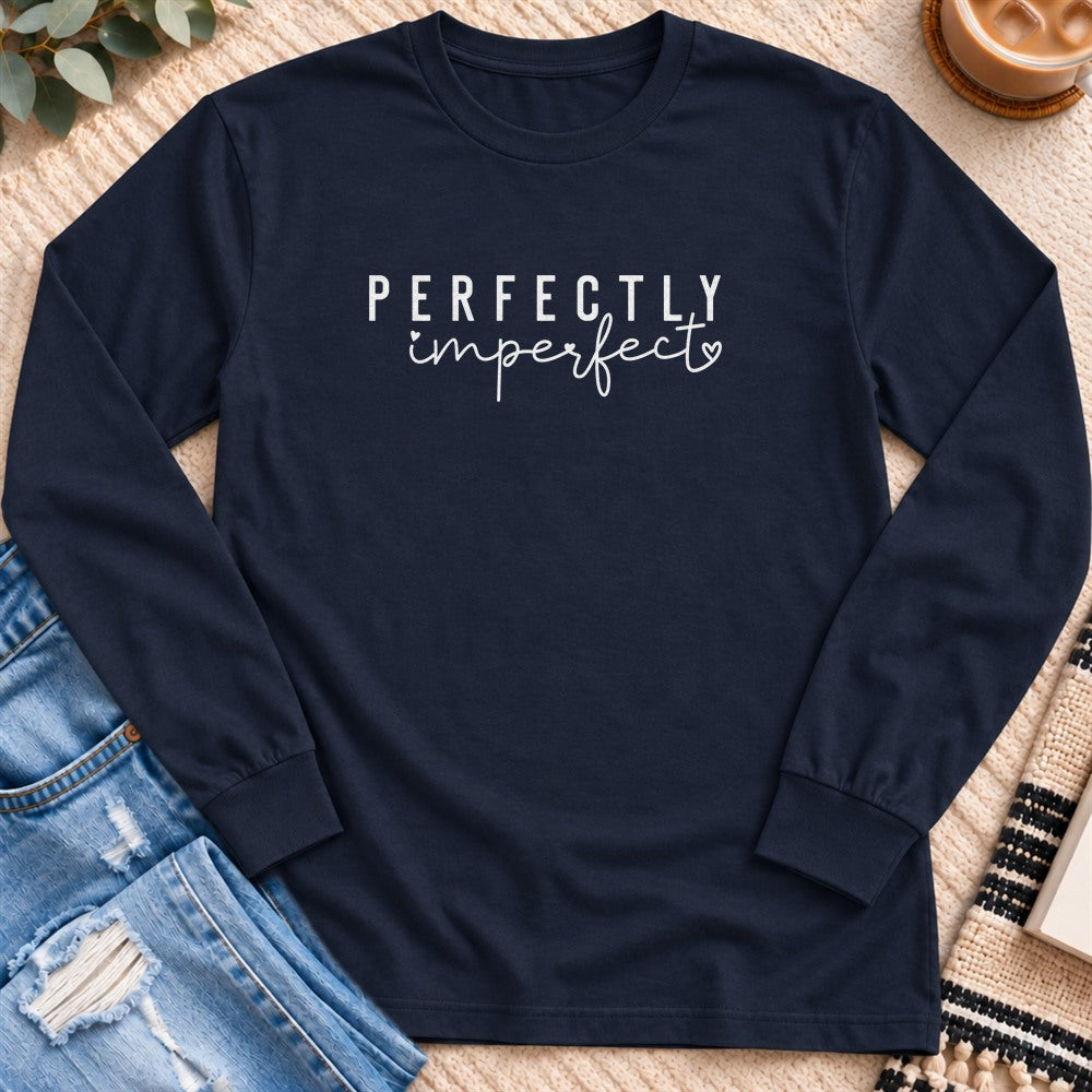 Perfectly Imperfect Long Sleeve in Navy - Quiet Chaos Co unisex mental health long sleeve tee