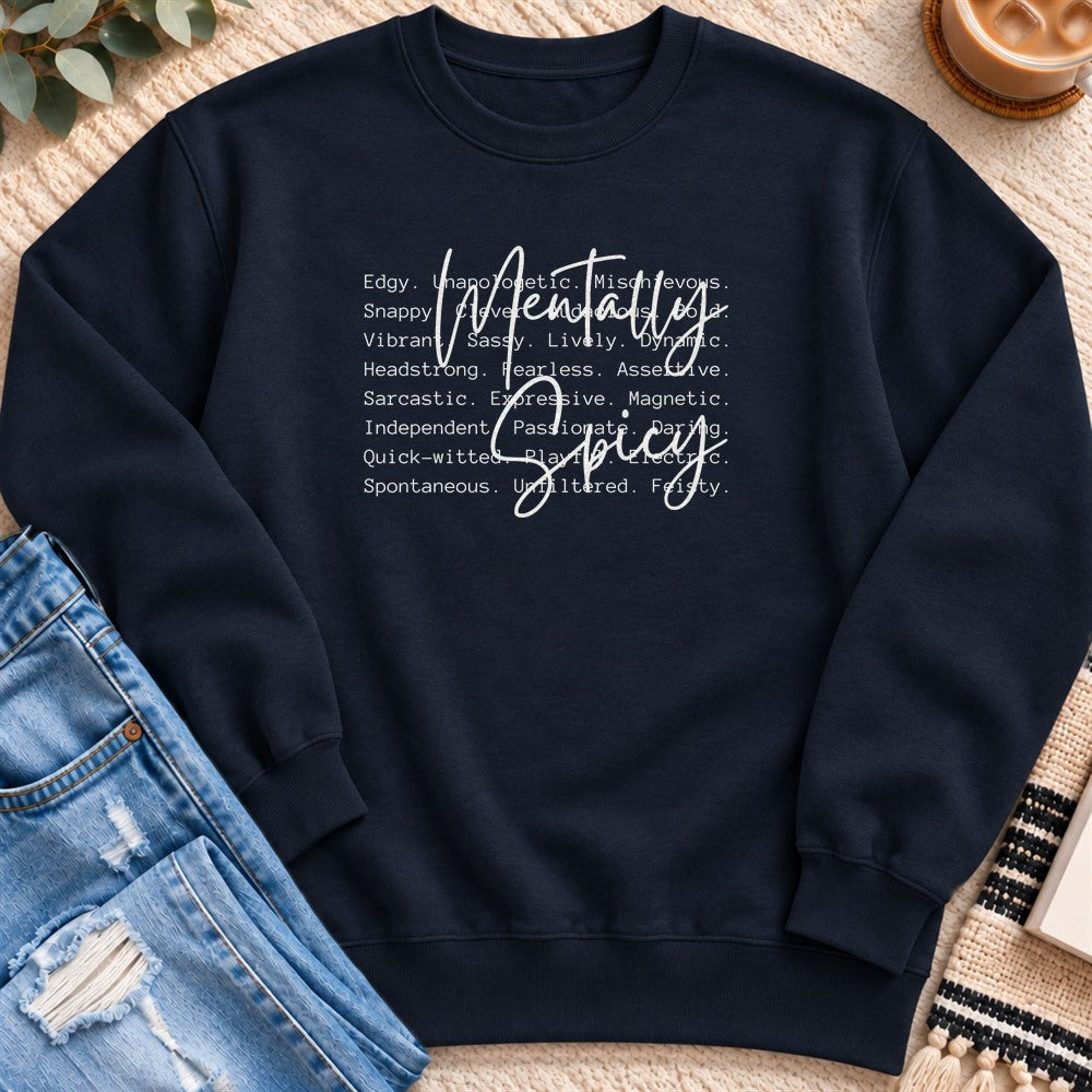 Mentally Spicy Sweatshirt in Navy - Quiet Chaos Co unisex mental health sweatshirt