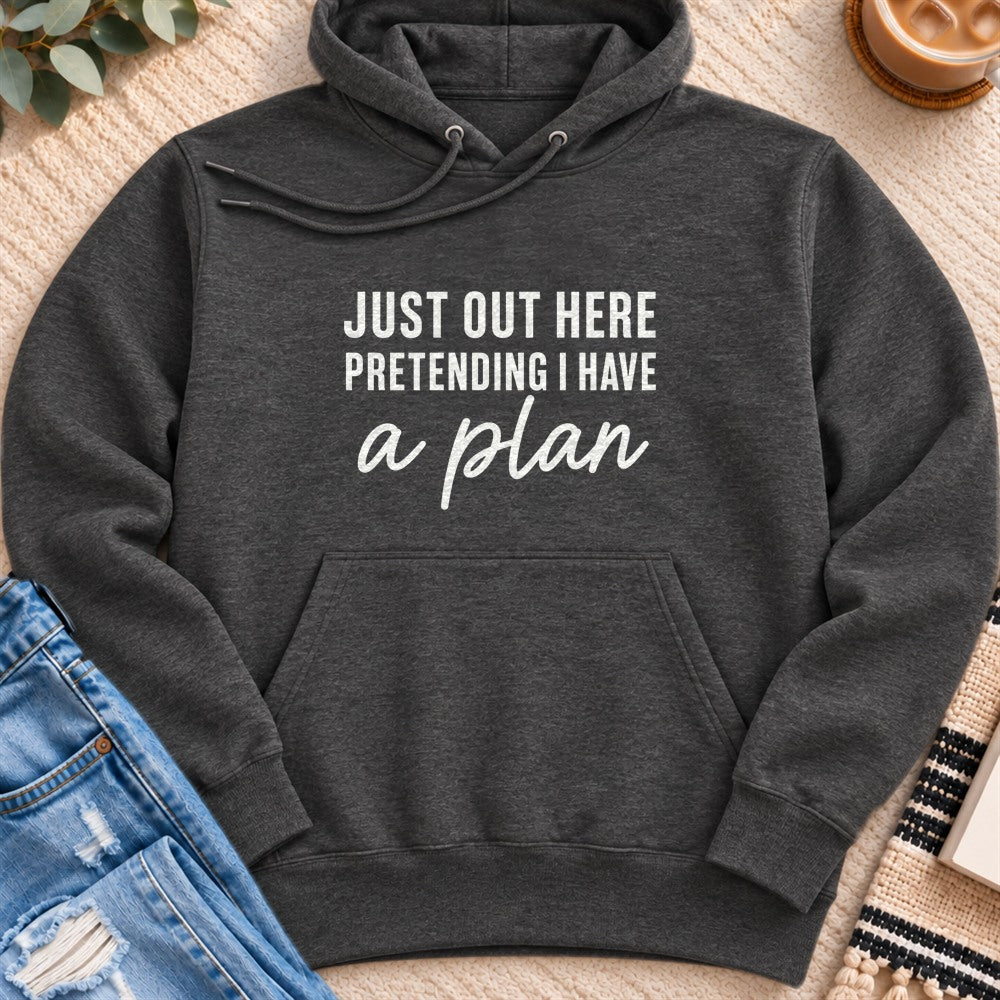 Just Pretending I Have a Plan Premium Hoodie in Charcoal Heather - Quiet Chaos Co unisex mental health hoodie