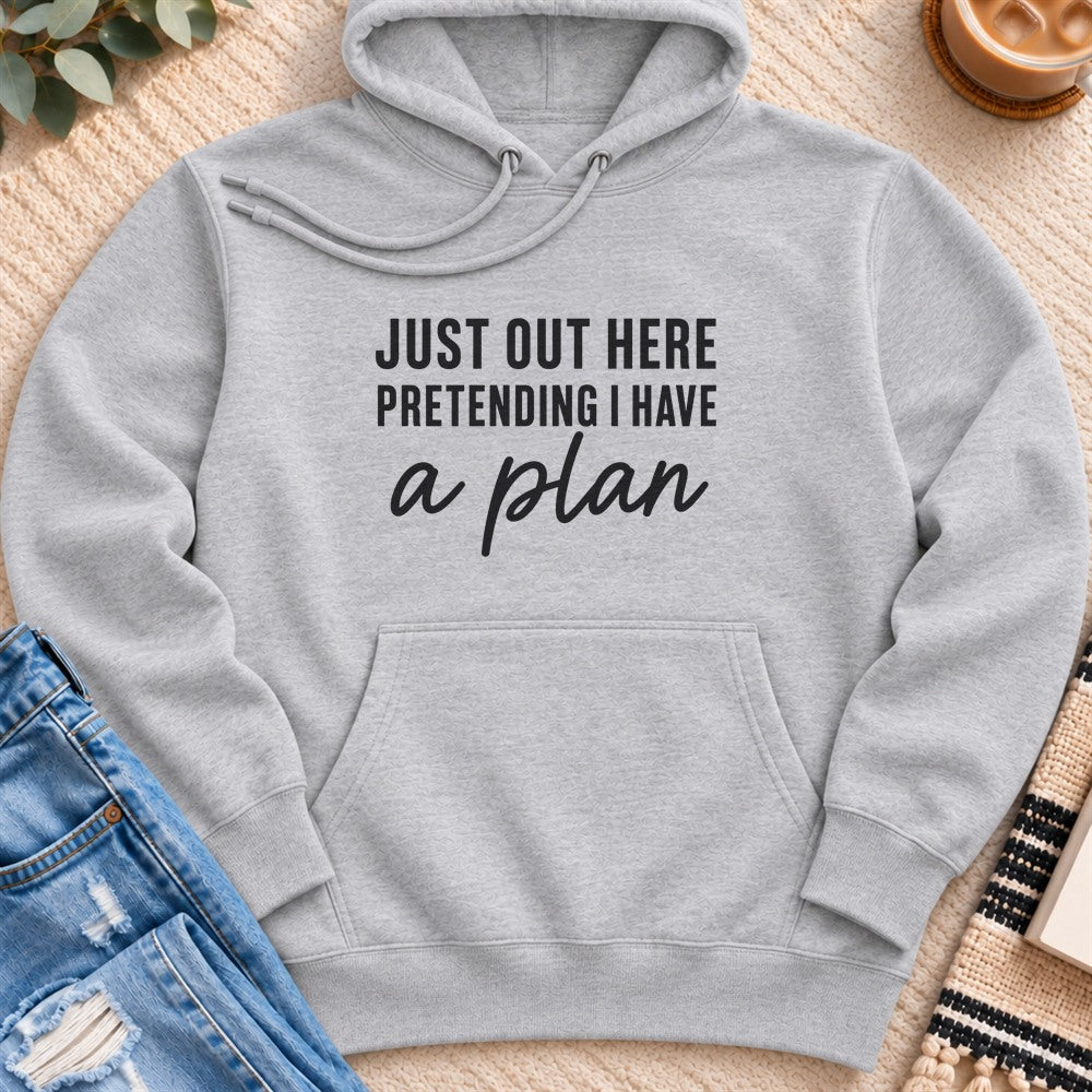 Just Pretending I Have a Plan Premium Hoodie in Heather Grey - Quiet Chaos Co unisex mental health hoodie