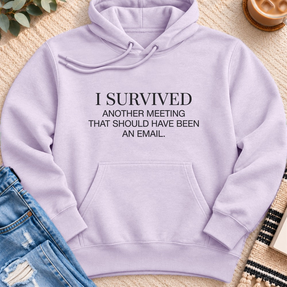 I Survived Another Meeting Premium Hoodie in Lilac - Quiet Chaos Co unisex mental health hoodie