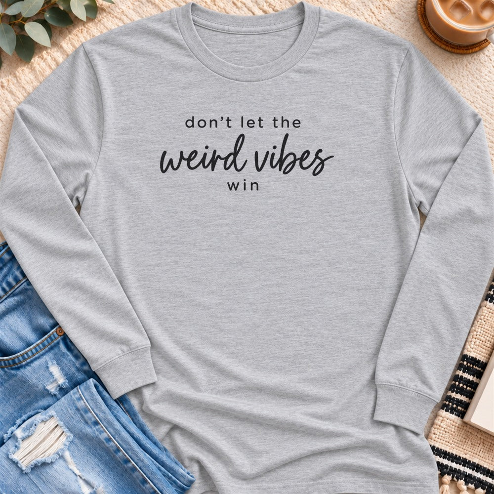 Don't Let the Weird Vibes Win Long Sleeve in Sport Grey - Quiet Chaos Co unisex mental health long sleeve tee